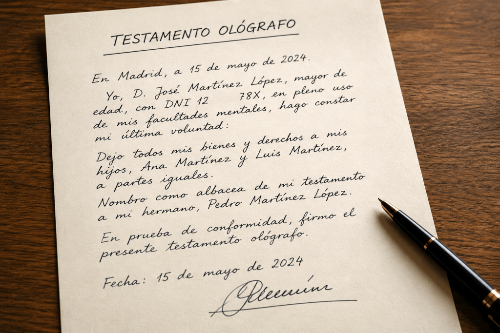 Que validez tiene el testamento ológrafo escrito a mano en España